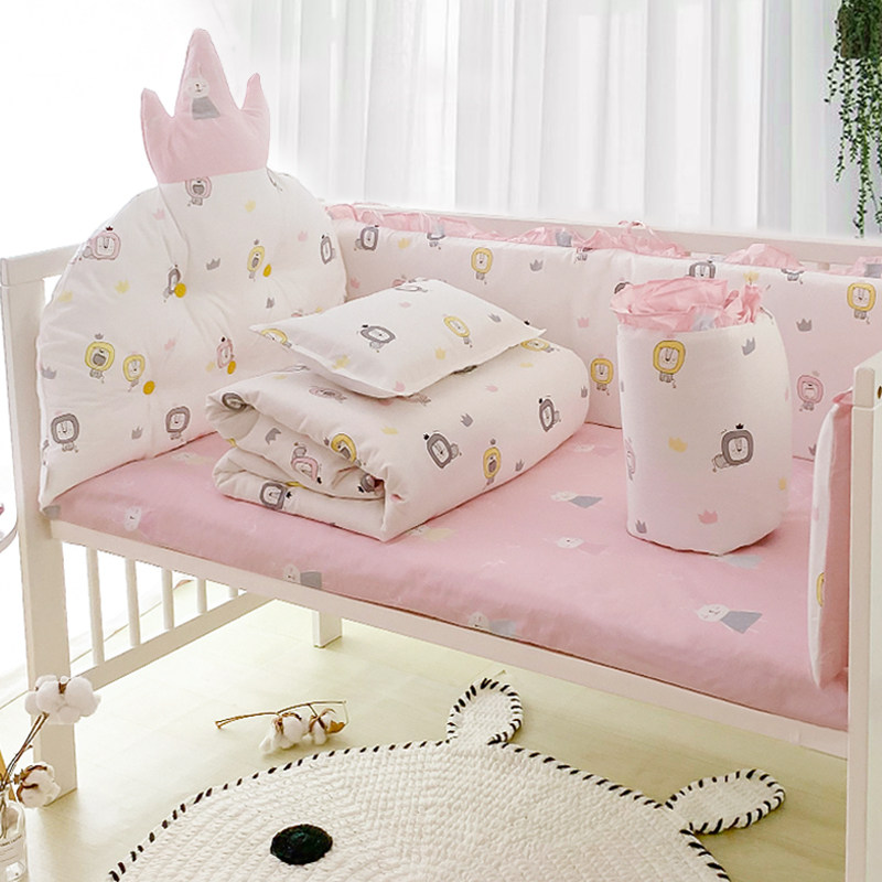 Crib bed perimeter anti-collision pure cotton children's splicing bedding set soft bag retaining cloth five-piece cotton bedding