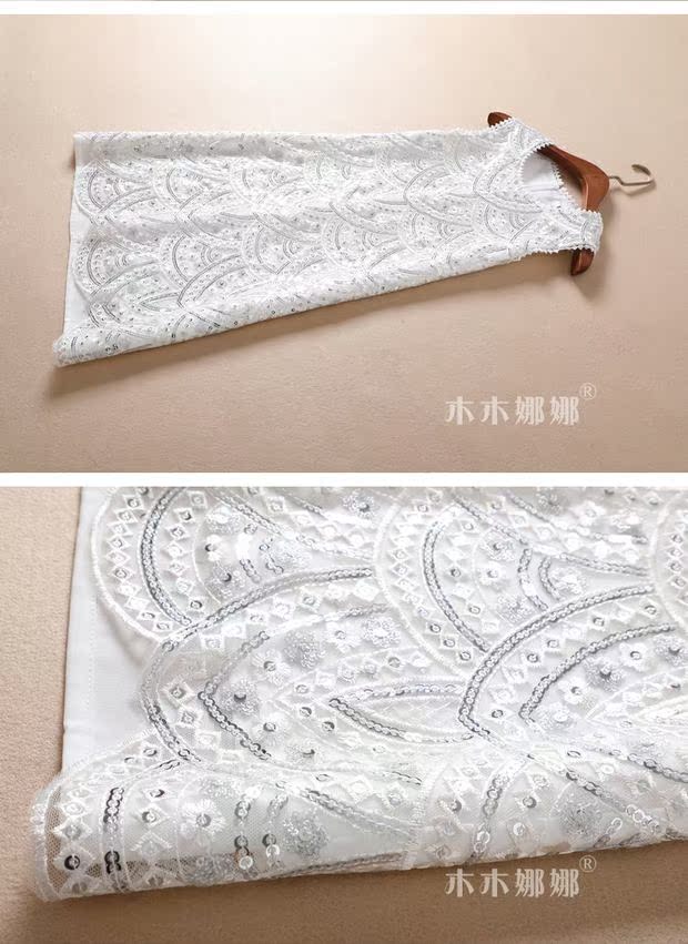 Mu Mu Nana 2019 hè mới của phụ nữ công sở nặng nề sequin ren váy chữ A không tay mỏng - A-Line Váy váy chữ a cho người béo