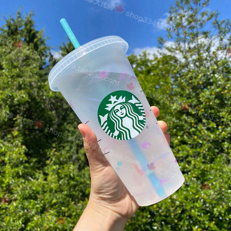 Кружка Starbucks кофейная кружка цветная экологичная чашка радуга чашка радуга не содержит BPA холодная вода 709мл