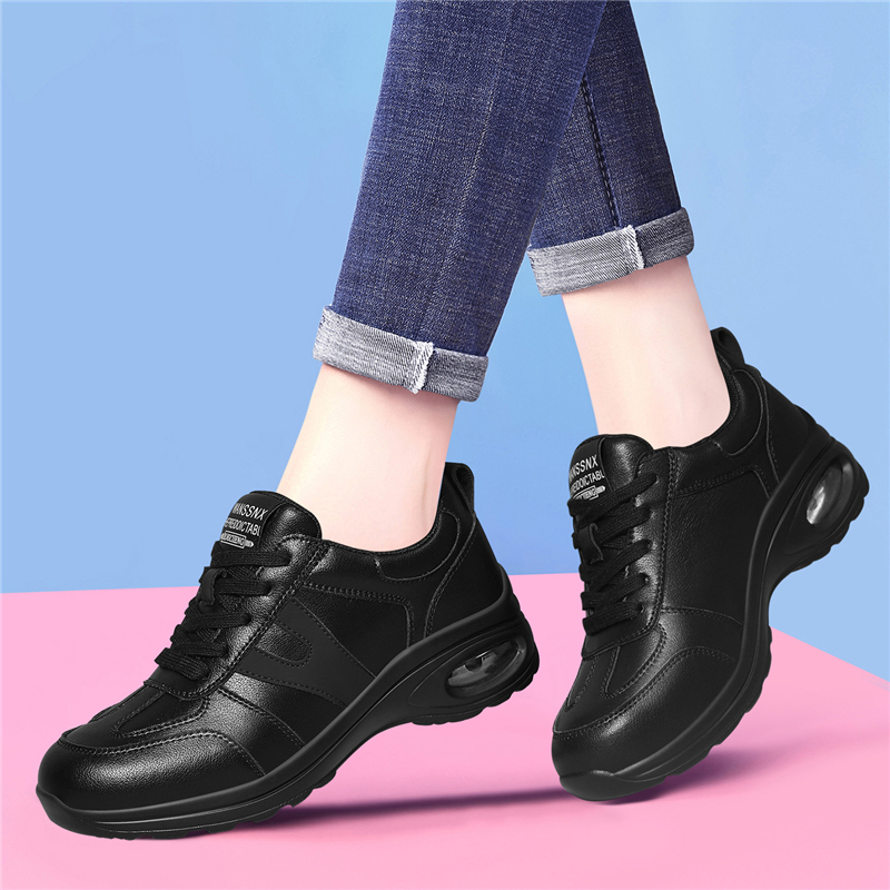 Genuine Leather Casual Sneakers for Women 2026 Spring New Autumn and Winter Thick-Soled Soft-Soled Lightweight Mom's British Style Small Leather Shoes