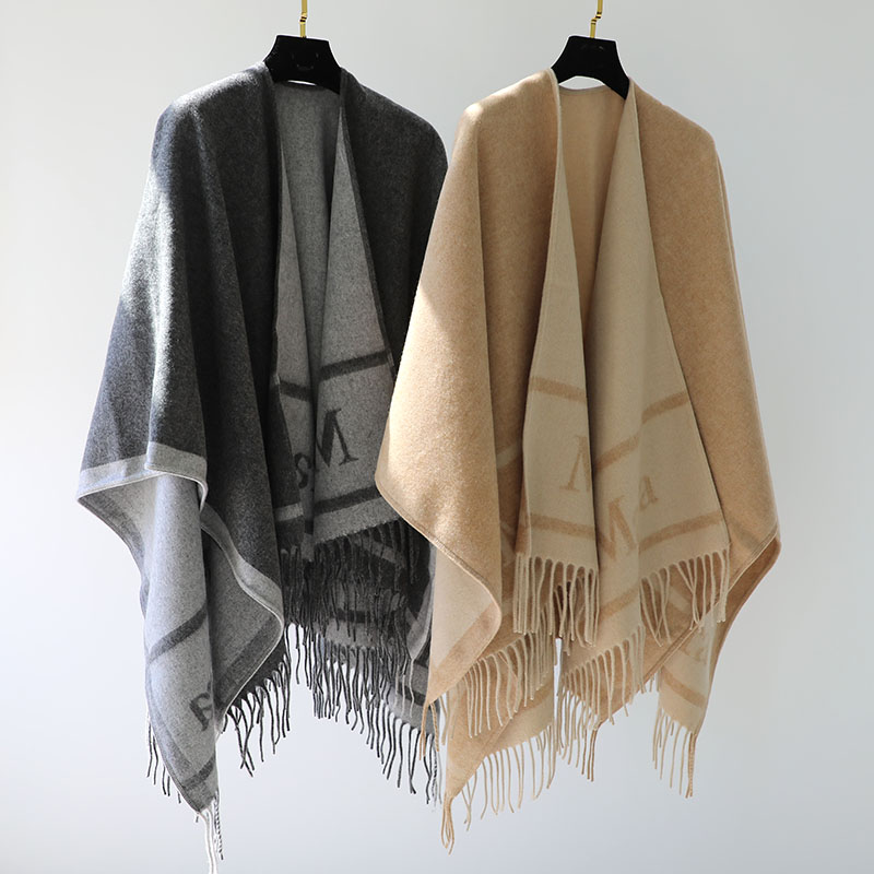 新しい黒の秋と冬の新しい女性の厚い中空襟純粋なウールのショールU字型のケープショール文字ジャカード4色