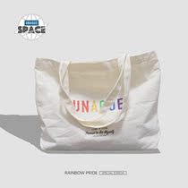 (Rainbow Limited)UNAQUE SPACE Rainbow SERIES SHOULDER canvas Bag LGBT slogan print