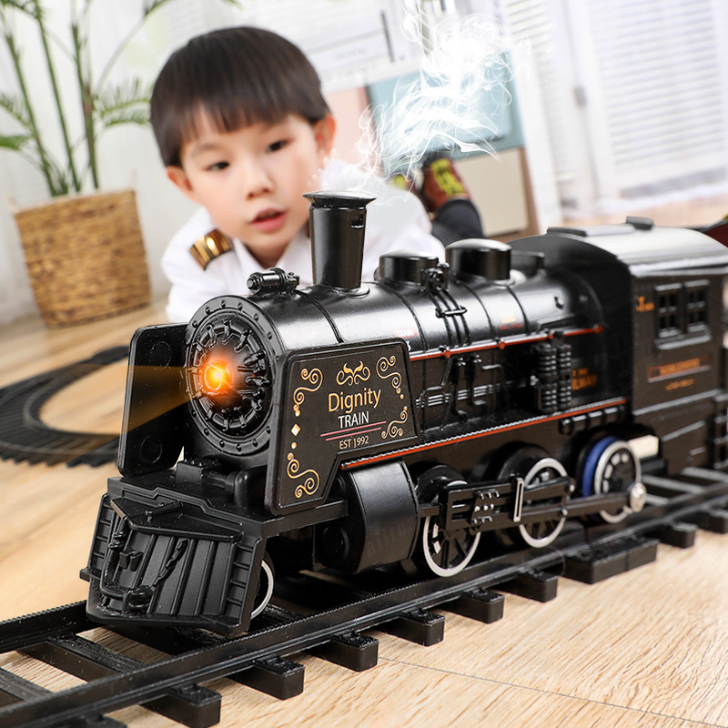 Children's simulation alloy electric rail train model high - speed rail steam smoke small train toy with carriage 5 years old 6