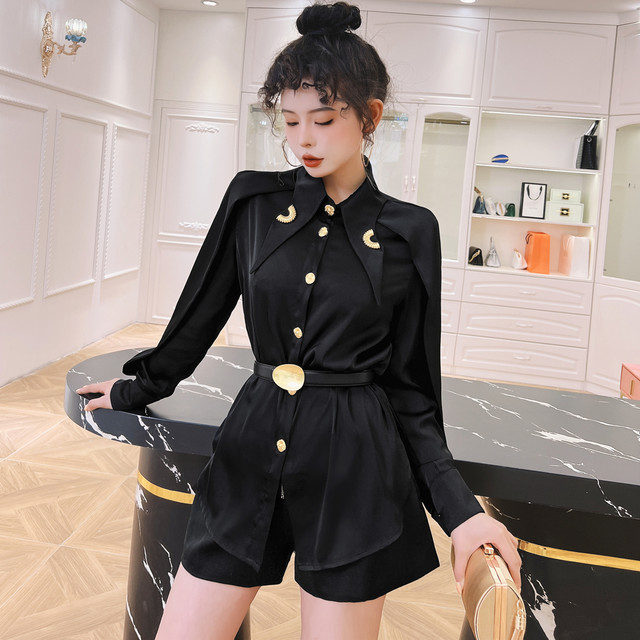 2024 spring design acetate satin temperament commuter shirt women's high-end new pointed collar niche top