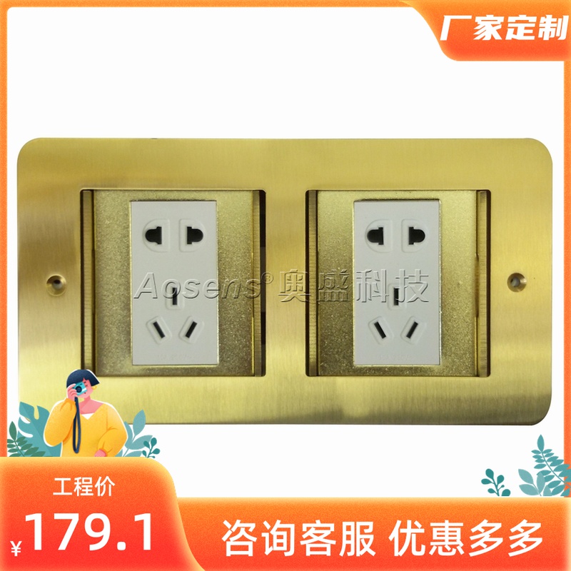 Osheng Ground Socket Four Doors Concealed Copper Alloy Stainless Steel ten Hole Power Supply AS-DY-211 Empty Shelf