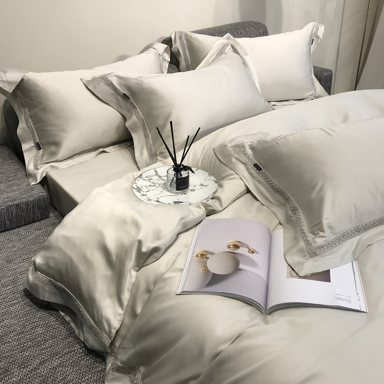 High-end 80 pieces of hyaluronic acid Tencel four-piece ice silk double-sided Nordic light luxury plain color summer silk slippery bedding