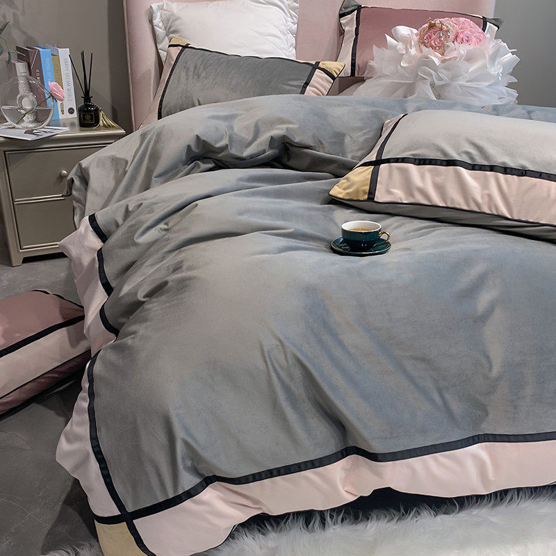 Four-piece winter coral fleece short plush baby velvet warm flannel solid color Nordic wind webbing bedding