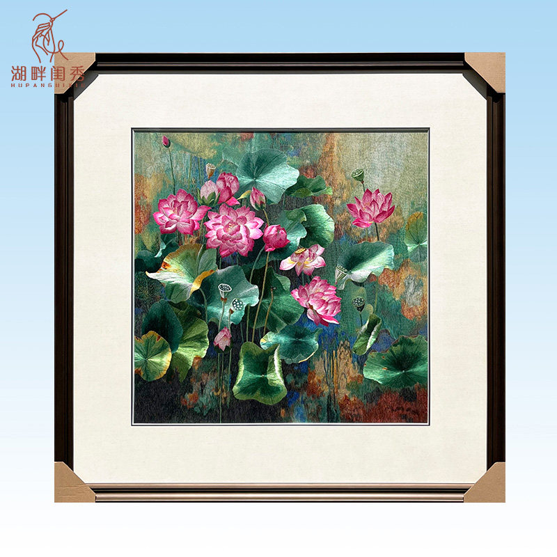 Tanqing Pure Handmade Embroidery Su Embroidery Finished Product Hung Painting Boutique Lotus Dining Room Living Room Book House Xuanguan Chinese Style Painting
