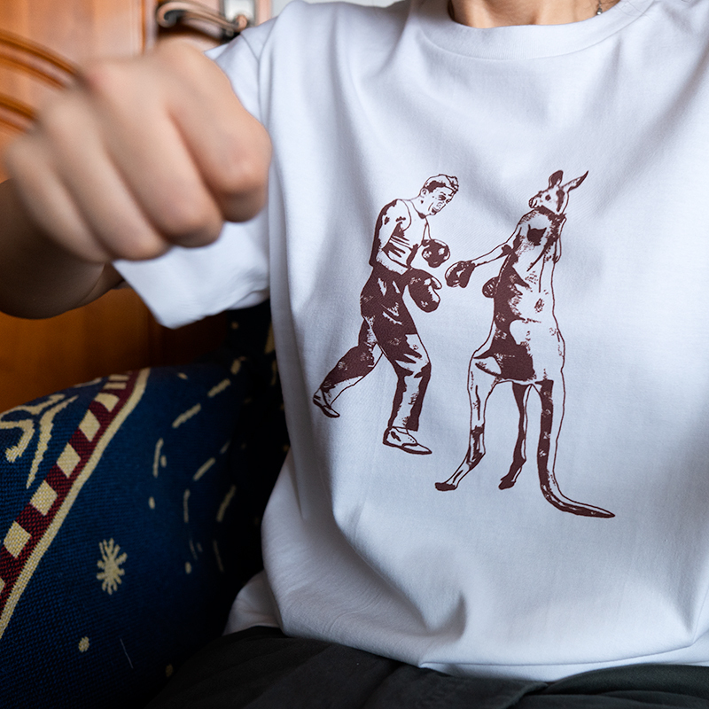Floating Society Kangaroo Pk Boxer Men and Women Same Style Retro Loose Heavyweight Pure Cotton Short-Sleeved Couple T-Shirt