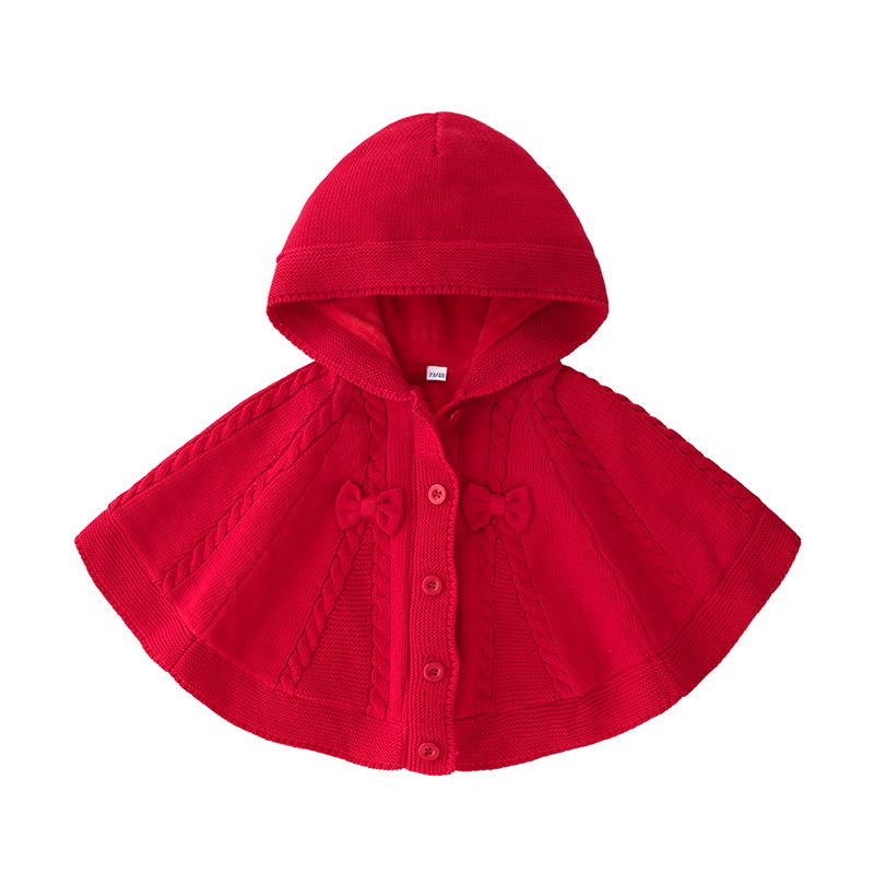 Child Girl Knit Day Ensemble Cloister Baby Baby Big Red Cloak Baby Cloak Cape Autumn Winter Out Red