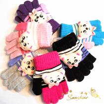 Autumn and winter new three-dimensional cartoon cute rabbit rabbit wool blend full finger cold-proof gloves warm