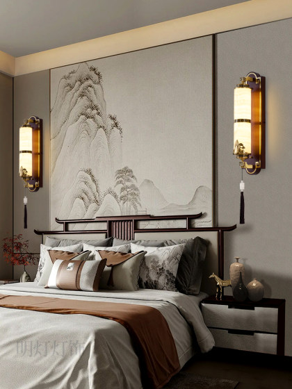 Ming Lamp New Chinoiserie New Wall Lamp All Copper Natural Grade a Jade 2025 New Living Room Bedroom Tv Background Lamp