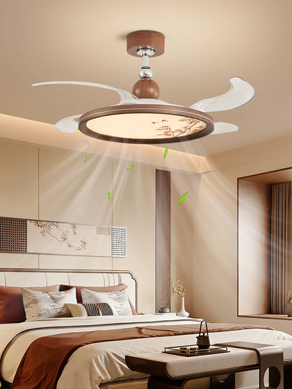 Medieval-Style Invisible Fan Light Led for Bedroom and Dining Room, North American Fas-Grade Walnut Wood, Full Spectrum Eye-Protection Smart Integrated