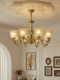 French-Style Light Luxury All-Copper Chandelier for Living Room, Vintage and Elegant Glass Lampshade, Warm and Romantic Full-Spectrum Main Light