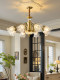 French-Style Vintage Living Room All-Copper Chandelier with Glass Lampshade, Warm and Romantic Dining Room European-Style Duplex Chandelier