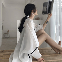 White Sunscreen Woman Summer Loose Medium Long snowspun cardiovert long sleeve outer lap slim breathable shawl jacket tide