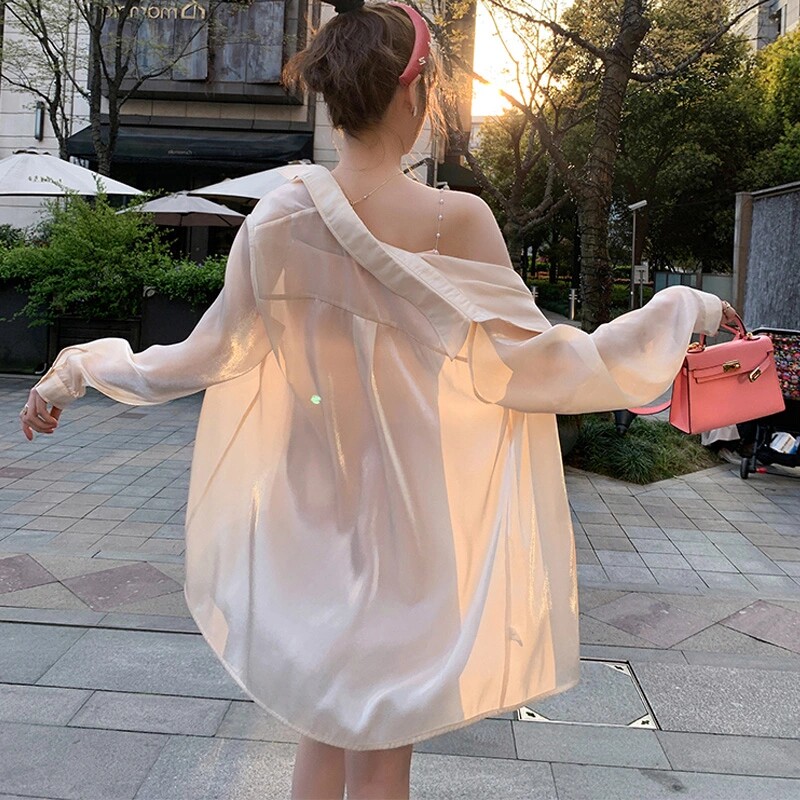 Man fish Ji sunscreen woman Summer thin jacket loose long sleeves Fashion cardiovert blouse Fairy Temperament Sunscreen Shirt