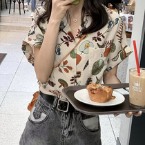 Short Sleeve Printed Snowspun Shirt Womens Summer 2022 New Loose Design Sense dont make a blouse V collar slim fit shirt