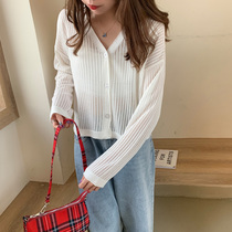 Ice silk knit cardiovert women Summer new Han Fan loose V collar blouses Long sleeves Air conditioning shirt thin sunscreen jacket