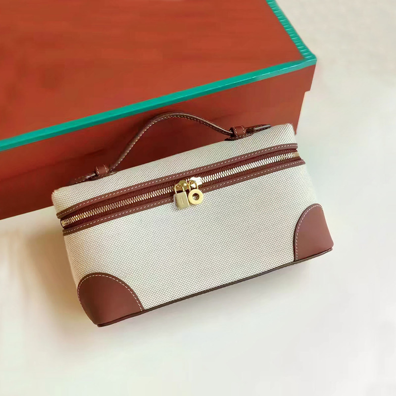 Lp19 Lunch Box Bag Canvas and Leather Tote Small Handbag Gigi Same Style Box Bag Genuine Leather Color-Block Crossbody Small Bag