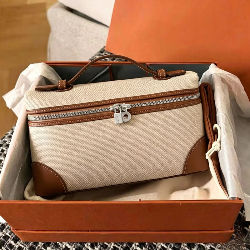 Lp19 Lunch Box Bag Canvas and Leather Handbag Small Tote Bag Gigi Same Style Color-Blocked Box Bag Women's Shoulder Crossbody Bag