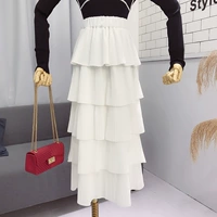 2018 mùa thu mới thời trang Hàn Quốc tính khí lady cao eo Hồng Kông hương vị hoang dã phần dài bánh nửa chiều dài váy nữ chân váy suông dài
