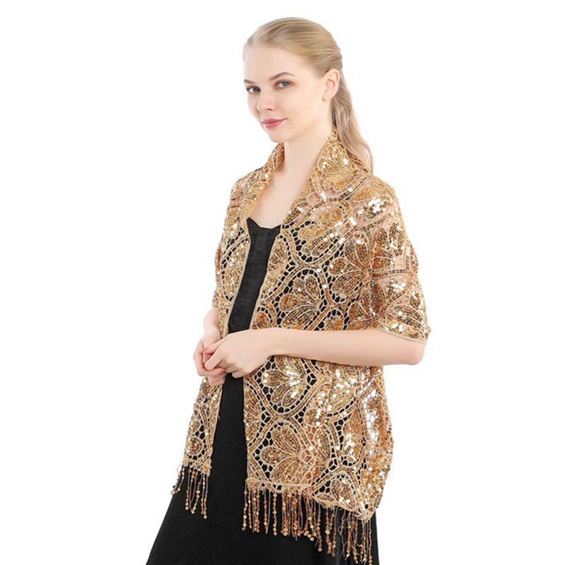 Indian Saree Tassel Lace Scarf High-End Embroidered Shawl European and American Style Elegant Sequin Party Cheongsam Outerwear for Women