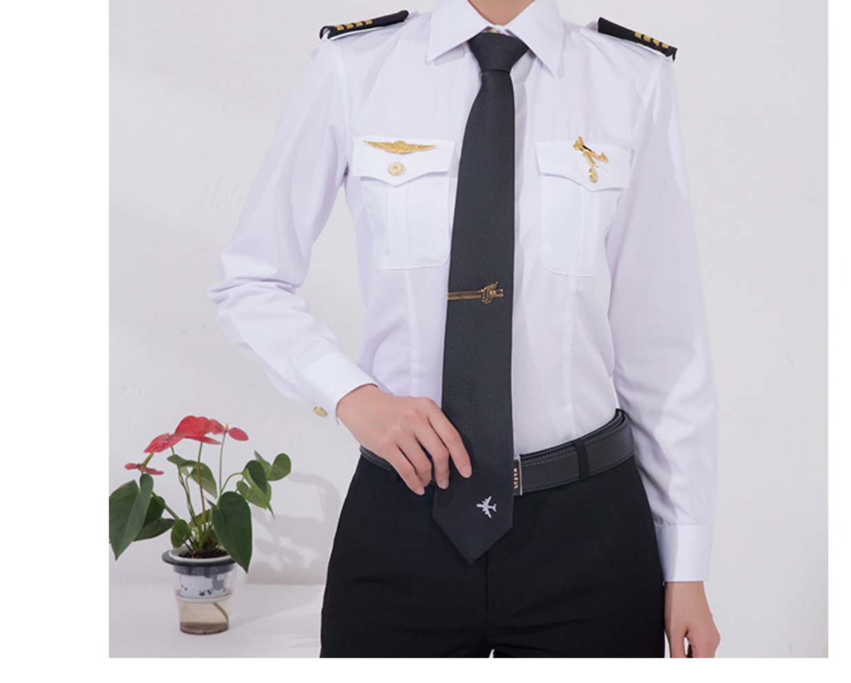 Nữ đội trưởng áo sơ mi hàng không đồng phục hàng không tiếp viên hàng không quần áo khách sạn áo sơ mi nữ phi công phù hợp áo sơ mi pierre cardin
