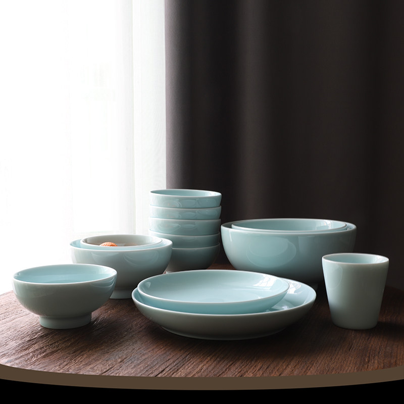 Shanshui a Jingdezhen ceramic tableware rice bowl soup bowl thick 7 inch 9 inch pan shadow green can be placed in the dishwasher
