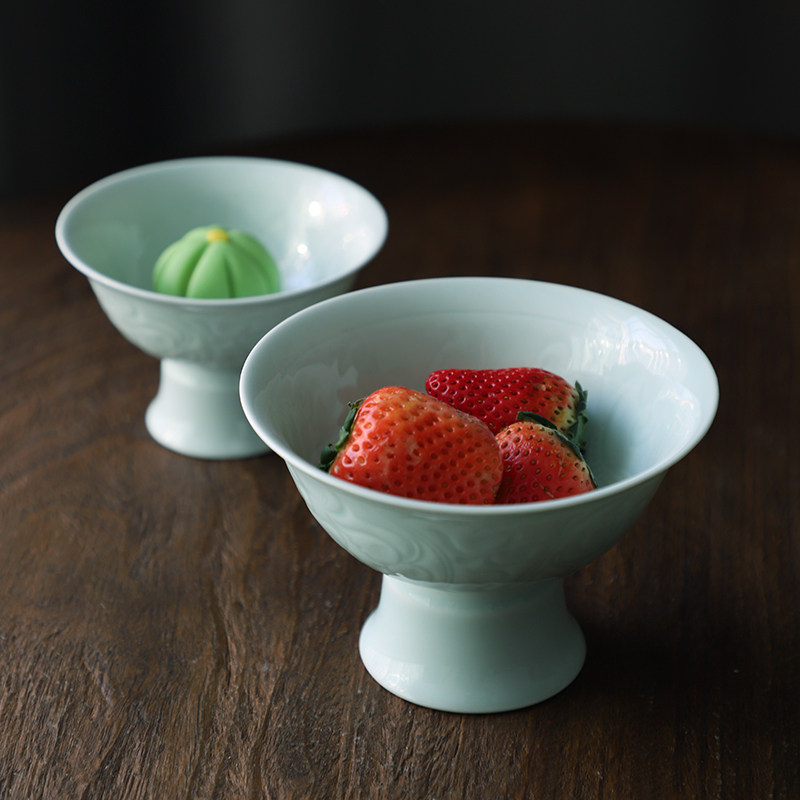 Landscape One Home Green Porcelain High Foot Bowl Song Wind Engraving Ceramic Tableware Hotel Clubhouse Special Creative Tea Spot Tray-Taobao