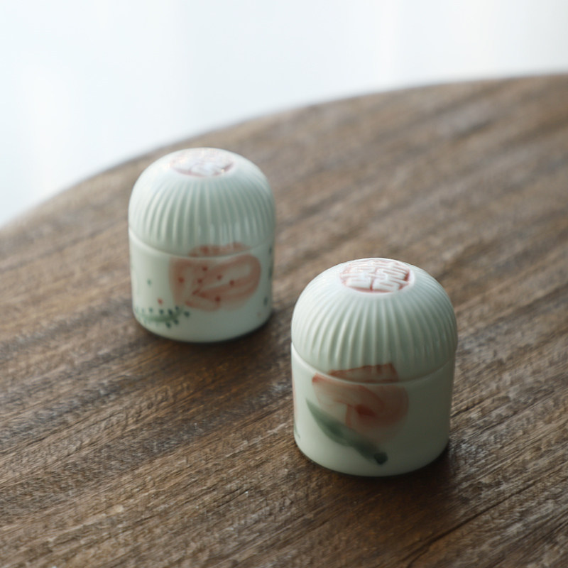 Landscape one Peach Heist for wedding ring containing box Mini Jewelry Ceramic Small Jars Chinese sugar box Tea pastry jar-Taobao