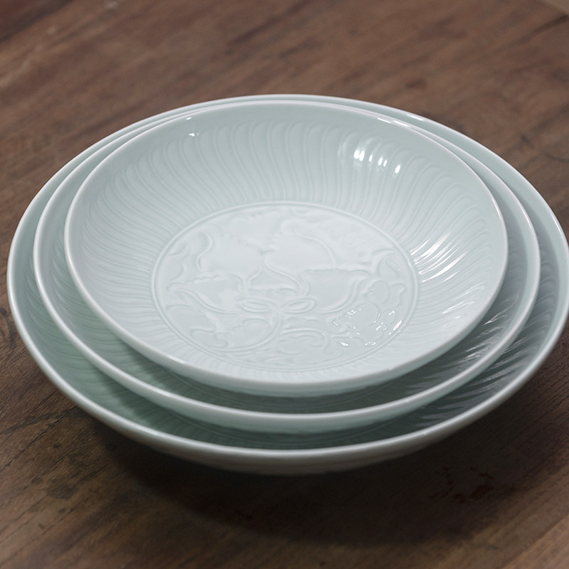 Jingdezhen Ceramic Tableware Song Porcelain Yingqing Round Plate Chinese Soup Plate Dinner Plate Plate Hotel Club Bowl Plate