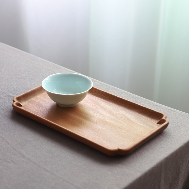 Landscape A hand-made solid wood tray Household Japanese pizza plate Rectangular plate Ruyi tea set plate pot holder