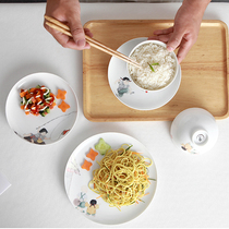 Landscape a Jingdezhen Ceramic cutlery Tableware Bowl Chopsticks Tray Gift Box Suit Wedding Gift Gidjo to be born full moon