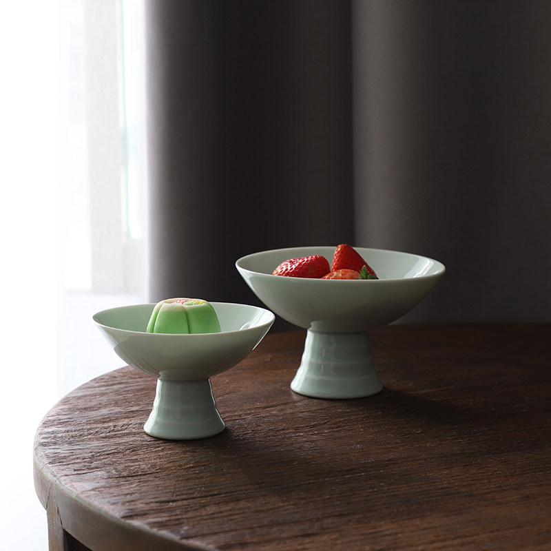 Landscape one imitation Song engraving High foot fruit pan Zen Serve tea spot disc Home Ceramics Zero Refreshment Dish Snack Bowl Pure-Taobao