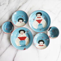 An original hand-painted tableware under glaze color wedding gift couple Bowl set Jingdezhen ceramics practical