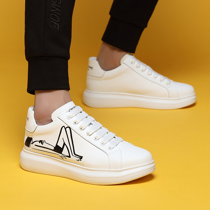 Mckun Petty White Shoes Men Genuine Leather Thick Bottom Heightening Men's Shoes Trends 100 Hitch Sports Casual Shoes Student Board Shoes Men's Korean version