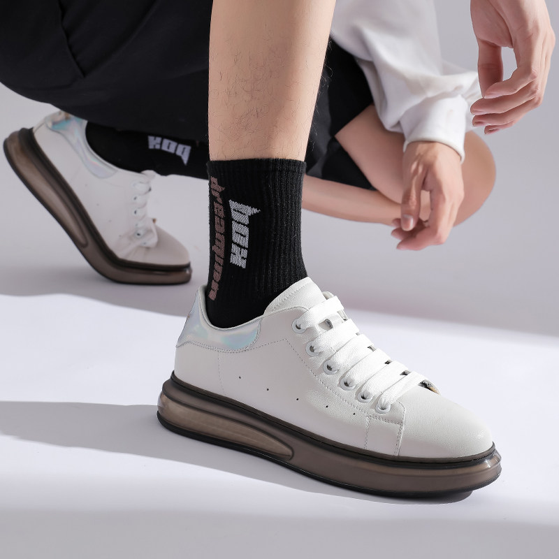 Men's shoes summer 2023 new shoes leather tide breathable and thick soles high plate inknut insane cushion small white shoes