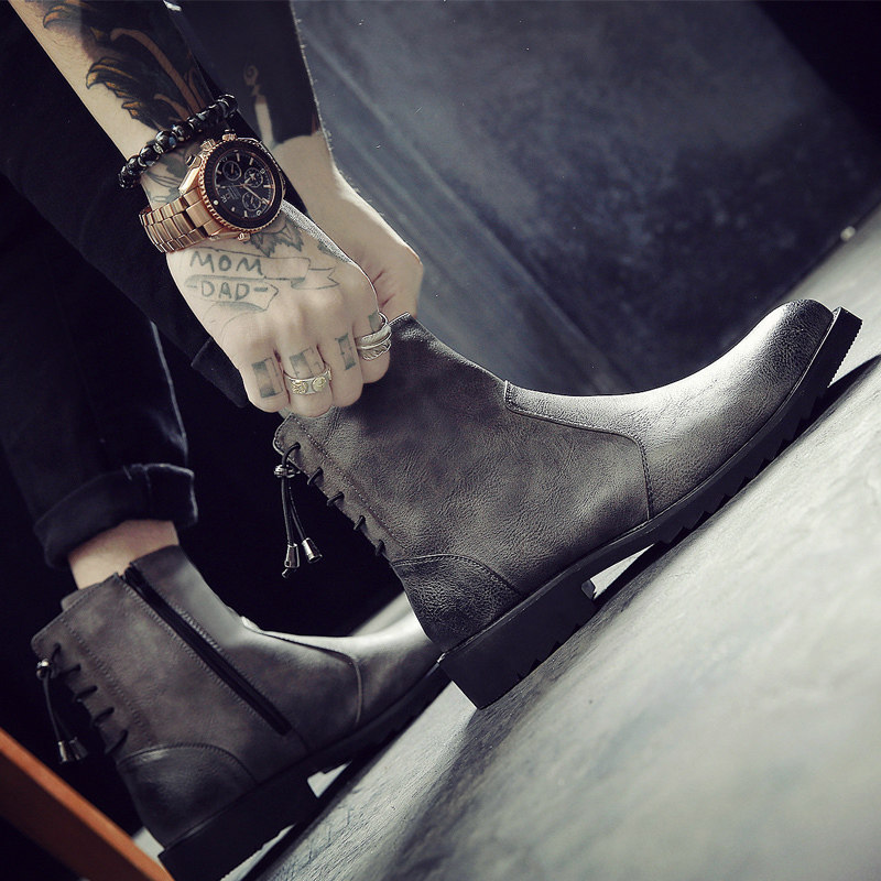 New men's boots warm cotton boots men's Martin boots British short boots Korean style trendy high-top pointed leather boots