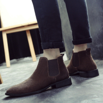 Inside heightening Martin boots masculine warm leather high help shoes tide 100 hitch Inn retro pointed Chelsea short boots