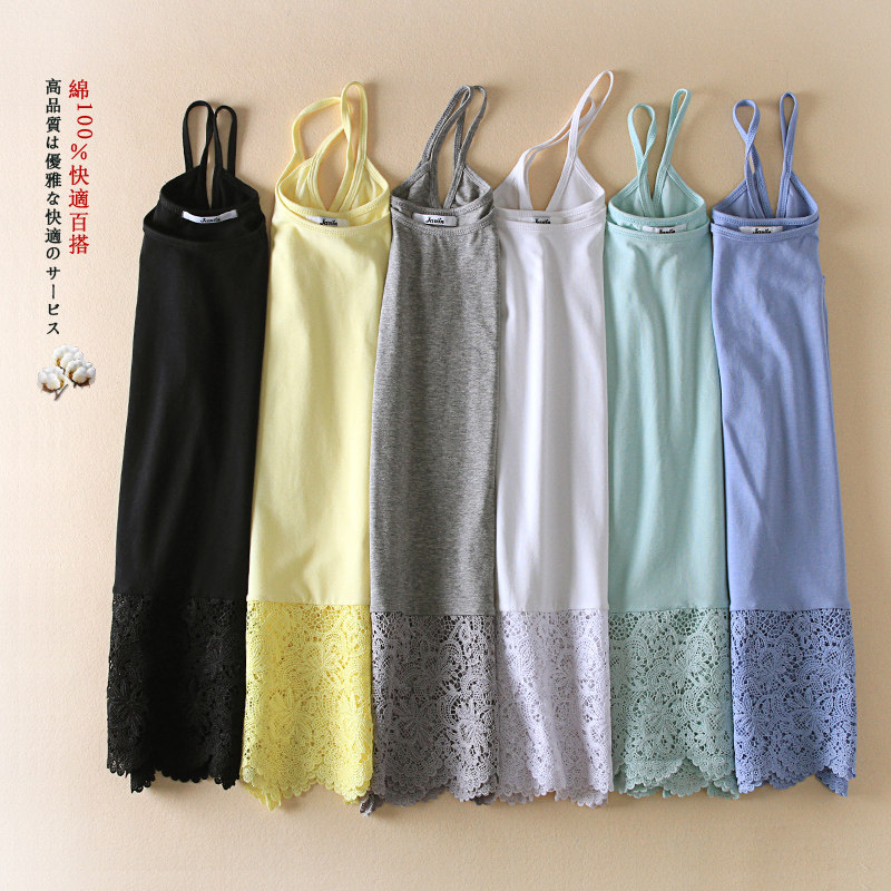 Loose pure cotton knit harness vest female summer outside wearing black white inner hitch bottom blouse lace splicing medium long version