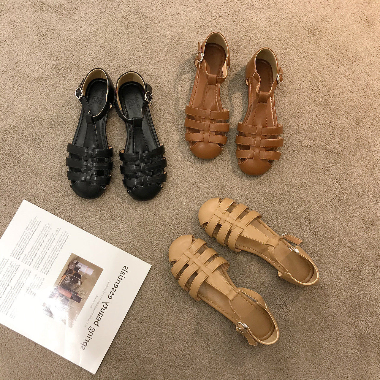 Karin Luna -- ITSK -- A single shoe woman's retro flat flat lined with Baotou Soft Bottom Mori woman sandals-Taobao