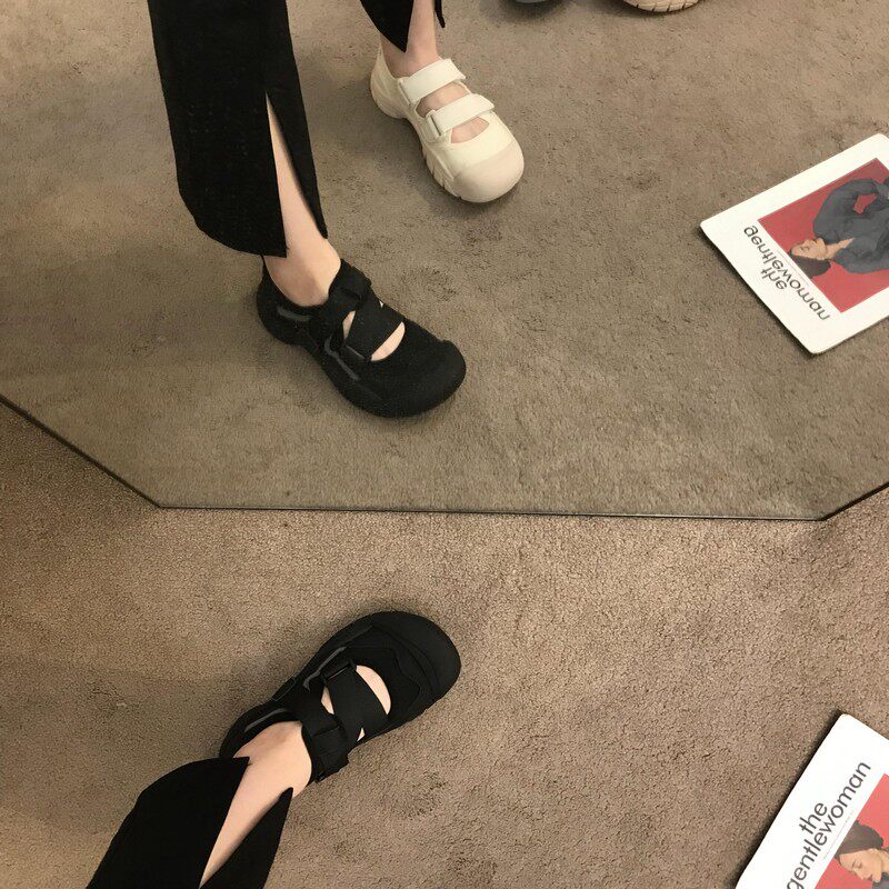 ITSK fisherman shoes women's thick bottom round toe canvas heightening small white shoes ugly cute Velcro old shoes women's big toe shoes