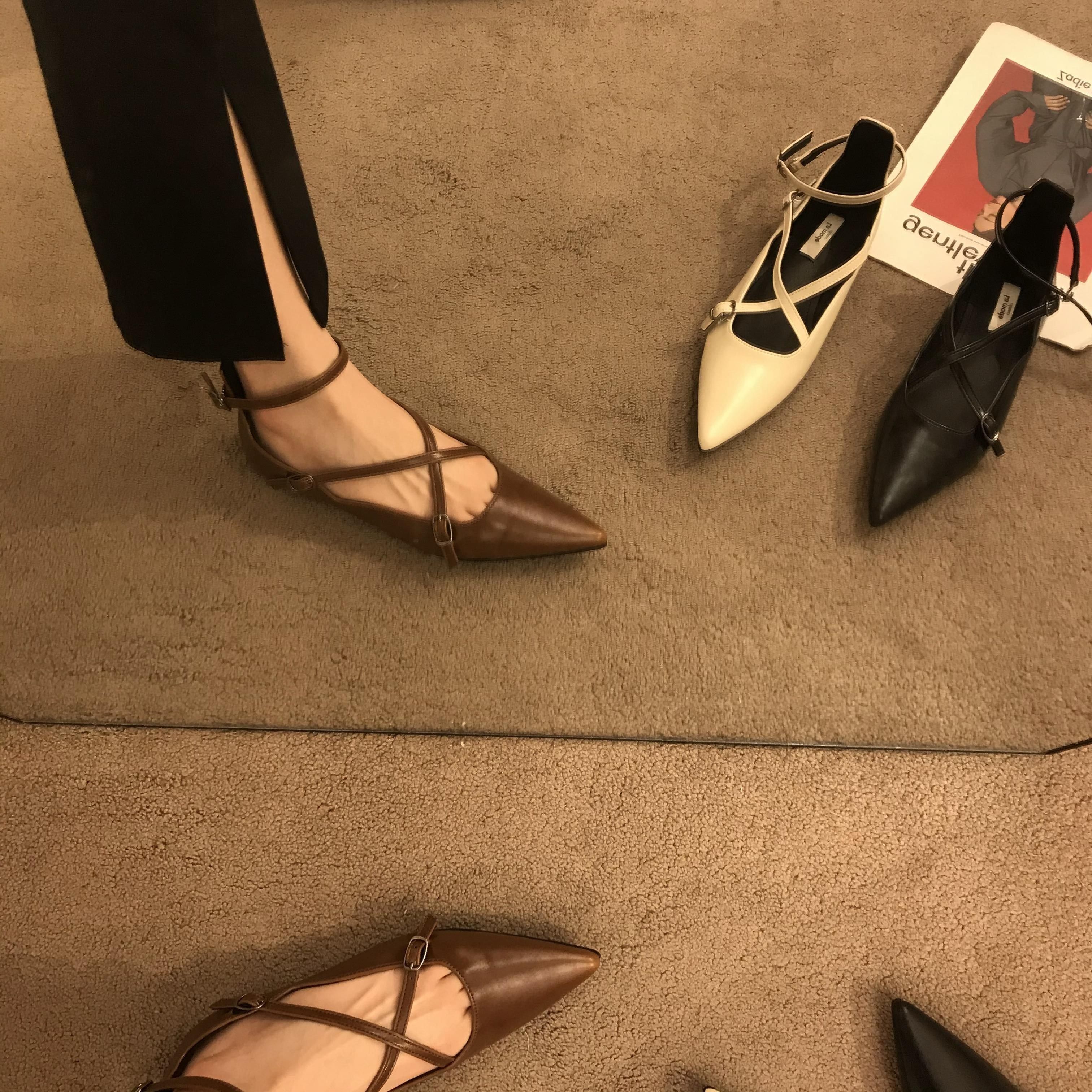 Delicate girl -- ITSK -- shoes women's single shoe pointed cross strap flat bottom shallow mouth soft bottom women's shoes-Taobao