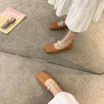 ITSK shoes womens single shoe style flat bottom square head lined with soft bottom Marie precious shoes grandma shoes