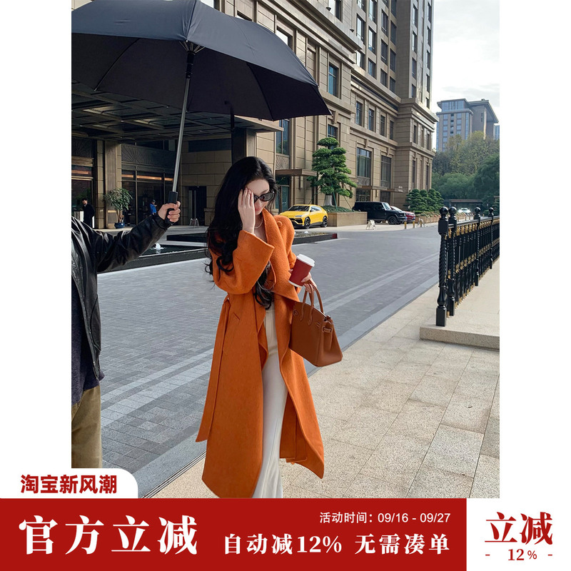 Sun Yaqiao [Hidden Noble] Winter Long-Sleeve Double-Sided Wool Rabbit Fur Mulberry Silk Woolen Coat