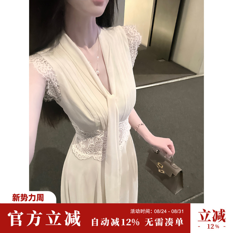 Sun Yaqiao【Loving】3 Versions/Summer Chiffon French V-Neck Ribbon Large Hem White Moonlight Dress Sun Yaqiao【Loving】3 Versions/Summer Chiffon French V-Neck Ribbon Large Hem White Moonlight Dress