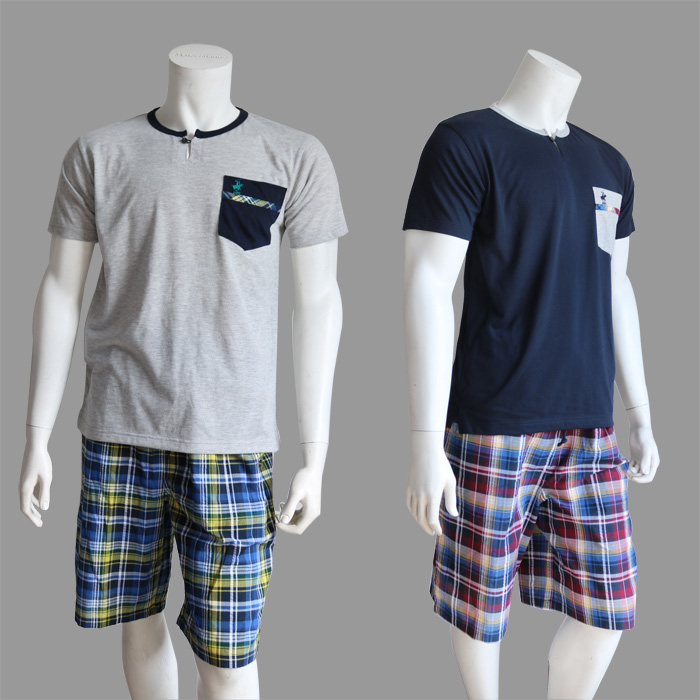 包邮男士夏季家居服套装 棉混纺短袖短裤休闲服