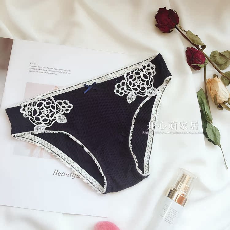 Tòa án ngọt ngào hoa ren ren dọc sợi bông thấp eo cao nữ bông tóm tắt tam giác 4 ​​màu lựa chọn quan lot ren tam giác