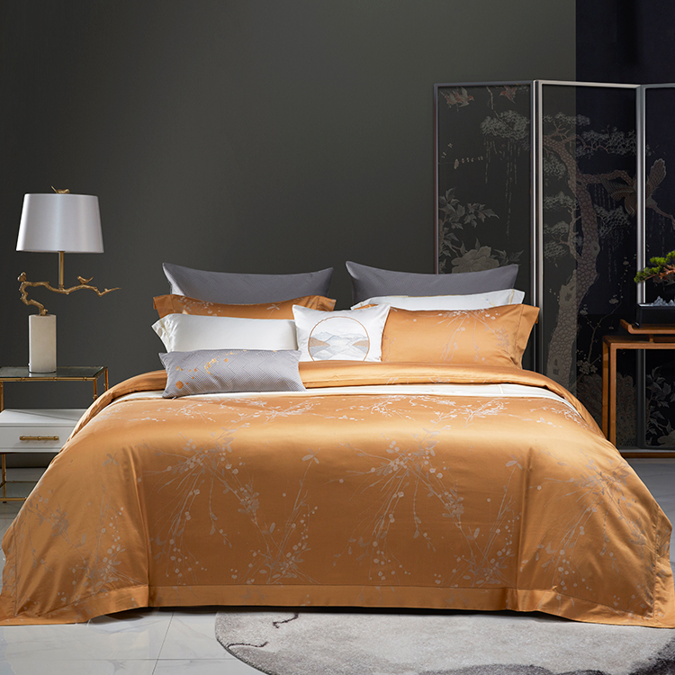 Mengjiexiu color gold long-staple cotton yarn-dyed jacquard four-piece set 13610 counters with the same cotton luxury jacquard quilt cover